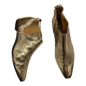 Vtg 1970s Degas Gold Metallic Leather Pointed Toe Elf Mod Flat Ankle Boots Sz 5